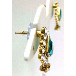 Gold Oxidized Women Earring Stud Jewelry PushBack Classy Gift - Rhinestone Bead 29
